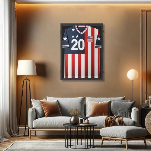 Size Large Color Black Wooden Jersey Frame Display Case 1 Pack, Large Sports Jersey Shadow Box Frame with Hangers for Hockey Football Baseball Basketball Soccer Shirt and Uniform