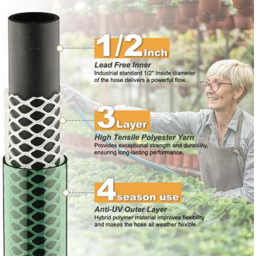 Orgrimmar Garden Hose No Leaking for Watering: No Kink and Lightweight - 1/2 Water Hoses 15 FT with Fittings for Outdoor and Yard