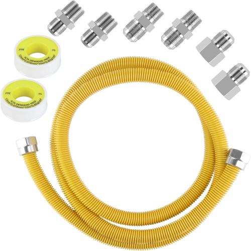 48 Gas Dryer Hose Kit,Stainless Steel Stove Gas Line with Connector 1/2 MIP 1/2FIP 3/4MIP Fitting,5/8 OD(1/2 ID) Gas Connector Kit for Stove,Gas Stove, Dryer,Water Heater-by MIFLUS