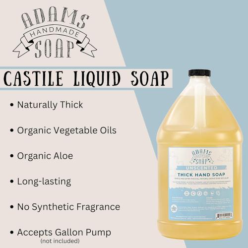 Adams Handmade Soap Thick Organic Castile Liquid Hand Soap 1 Gallon Refill- Unscented