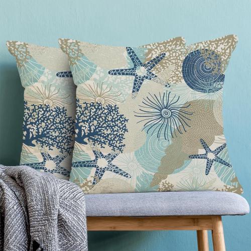 CXMEIFLY Coastal Pillow Covers 16x16 Inch Set of 2 Starfish Ocean Themed Beach Decor Throw Pillows Turquoise Navy Blue Beachy Nautical Summer Outdoor Decorative Cushion Cases for Couch Decorations