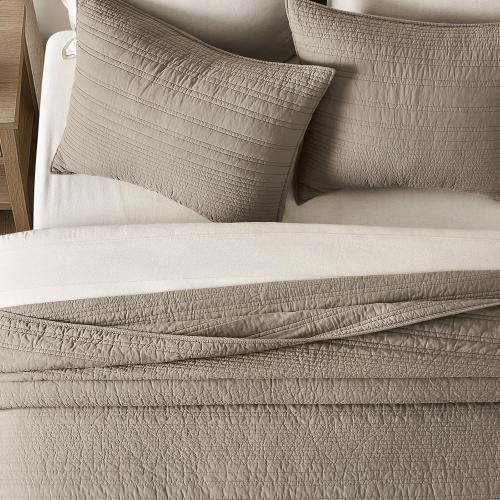 EVERGRACEHOME 100% Cotton Modern Lines Quilt Set King Size, Pre-Washed Soft Striped Coverlet Bedspread, 3 Piece Lightweight Bedding Set for All Season, with 2 Pillow Shams, Stone Taupe