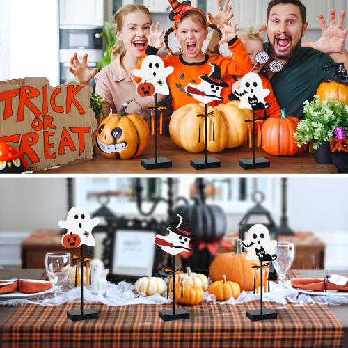 3 Pcs Halloween Wooden Table Decor Wooden Ghost Sign Set Tiered Tray Tall Standing Centerpieces for Home Party Indoor Decor