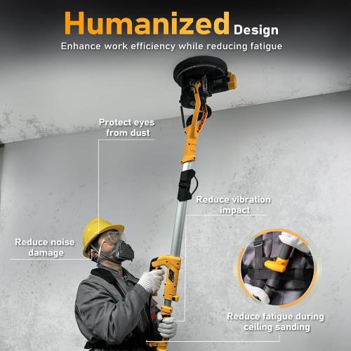 GEVEELIFE Drywall Sander, 880W 7.33A Electric Drywall Sander with Vacuum Dust Collector, 5 Variable Speed 1000-2100RPM, LED Light, Foldable & Extendable Handle, 12 Sanding Discs