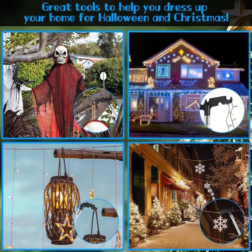 Ladderless Telescopic Poles for Hanging Christmas Lights, 3.8-12 FT Long Extension Pole with Utility Hook, Outdoor String Light Installation Tool, Extend a Reach Rod Kit