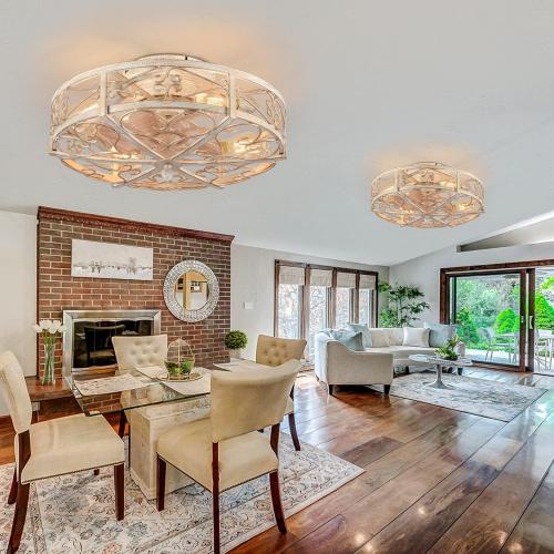 Size 20 Caged Ceiling Fan with Light,Vintage Rustic Farmhouse Kitchen Decor,Bladeless Ceiling Fans with Lights and Remote,Low Profile Fan for Bedroom,Reversible 6 Speeds Motor,4 E26 Bulbs Included