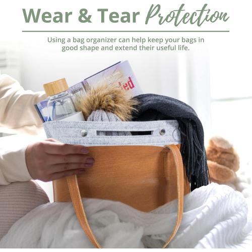 11 inch Soft Grey Felt Tote Organizer Insert for Purses, Backpacks, and Tall Totes