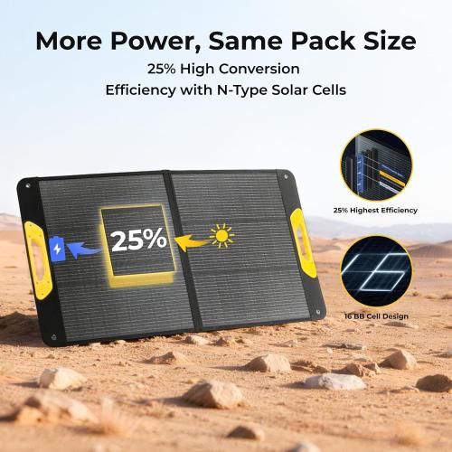 BougeRV 100W Portable Solar Panel, N-Type Foldable Solar Charger Fiberglass | 100W Solar Panel, Fiberglass Layer, Foldable Charging Design, 25% High Efficiency, IP65 Protection for Camping RV, Off-Grid