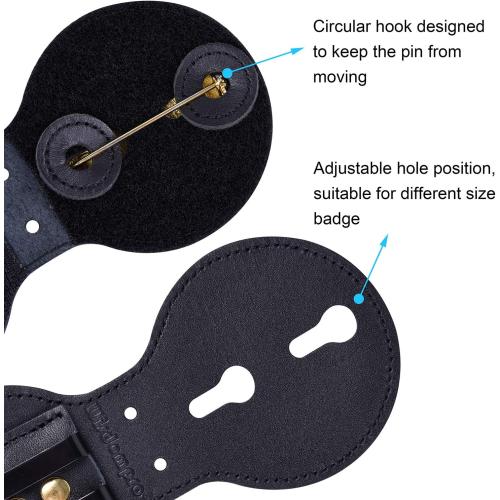 Wisdompro Cowhide Leather Police Badge Holder Belt Clip with Chain, Circle | Round Shape, Mn-steel Clasp, Stainless Bead Neck, Hook and Loop Closure Pocket Case, Heavy Duty, for Law Enforcement, Sheriff