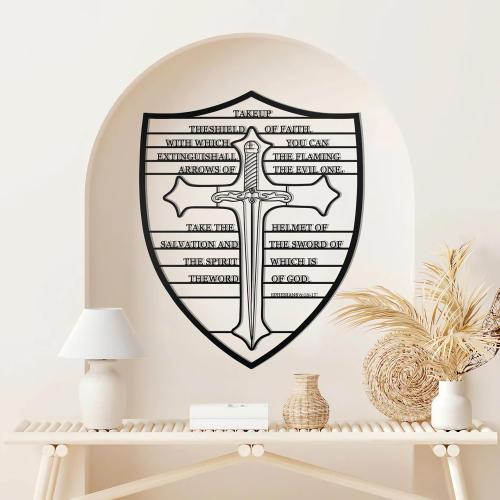 Cpcdaosk Armour of God Metal Wall Art, Bible Verse Large Wall Decor, Christian Cross Religious Hanging Sign for Living Room Bedroom Bathroom Study Room Decoration