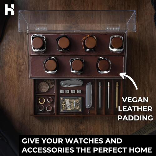Holme & Hadfield Premium 7-Slot Wooden Watch Display Case – Large Handcrafted Men’s Watch Box with Accessory Drawer, Hinged Cover, Leather Lining – Christmas Gift for Men – Luxury Built to Last