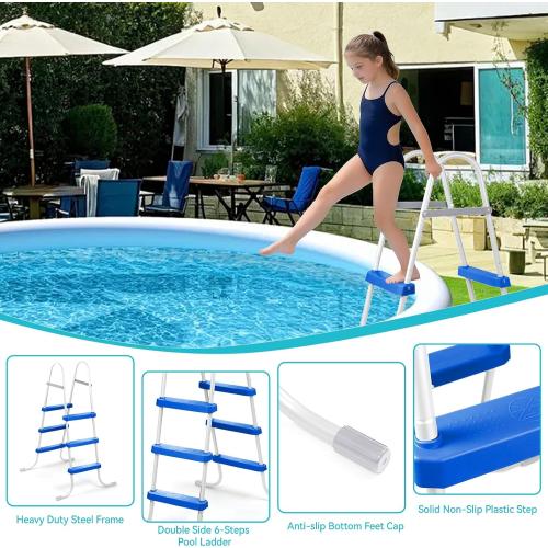 3-Step 42 Steel Frame Above Ground Swimming Pool Ladder, Heavy Duty Metal Frame Double-Side Pool Ladder with Non-Slip Plastic Steps for Easy Entry and Exit, 300LB Capaticy, for 42In High Wall Pool
