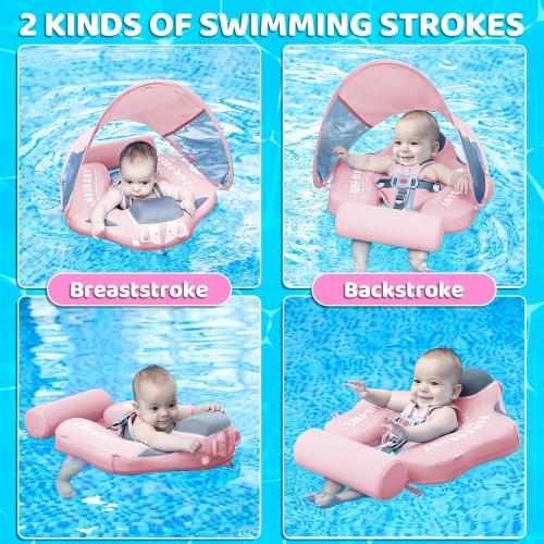 Mambobaby Baby Swim Float with Canopy & Tail Infant Pool Float Non-Inflatable Toddler Swim Float with Skin-Friendly Material for 3-24 Months Baby Boys Grils Elephant Pink | UPF50  Sun Protection, Skin-Friendly, Non-Inflatable, Removable Canopy & Tail, 3-24 Months Baby Boys Girls