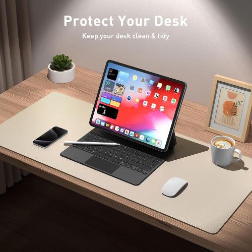 Aothia Leather Desk Pad Protector, Mouse Pad, Office Desk Mat, Non-Slip PU Leather Desk Blotter, Laptop Desk Pad, Waterproof Desk Writing Pad for Office and Home (Beige, 36 x 17)