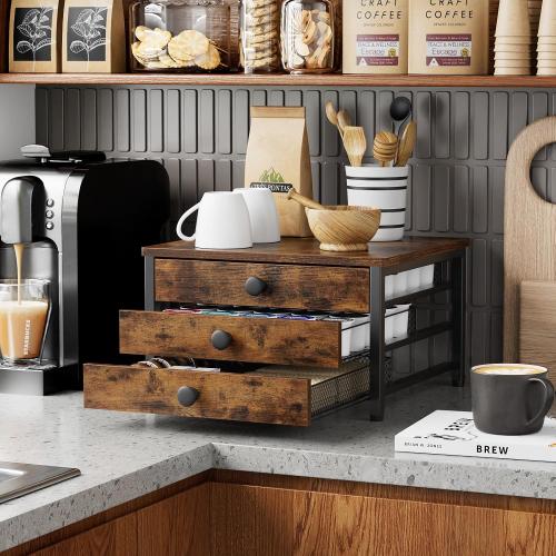Coffee Pod Holder for Counter, 3 Tier Coffee Pod Drawer for K Cup Capsules, 60 Capacity Pods Storage Organizer Cups Capsule with Sliding Baskets for Coffee Bar, Kitchen