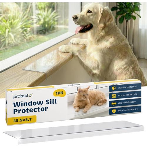 PROTECTO Window Sill Protector from Dogs - 35.5 x 5.1 Clear Window Guards from Cats Scratching, Chewing & Clawing | Keep Your Sills Smooth & Paws Safe | Ultra Strong Window Sill Cover Protection