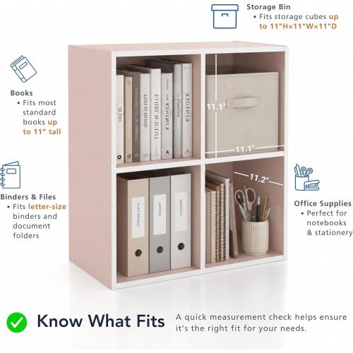 Homes: Inside   Out Apexa 4-Cube Storage Organizer Shelves, Stackable Wood Bookcase Fits Cubby Bins for Organization, Dorm Teen Room Decor & Home Office, White