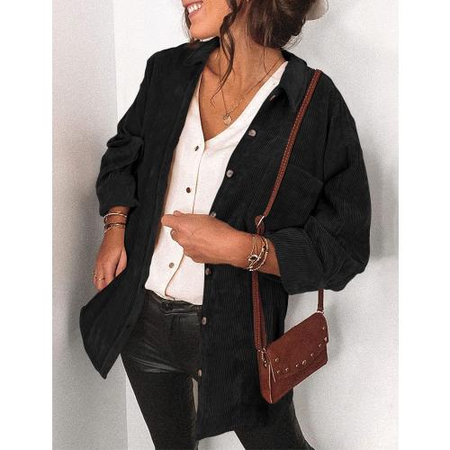 Womens Corduroy Shirt Long Sleeve Oversized Button Up V Neck Blouses Tops Loose Shacket Jacket EXTRA LARGE