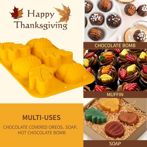 3 pack Fall Soap Molds Silicone Acorn Leaf Mold, 3 Pack Fall Autumn Baking Molds for Muffin Mini Cakes Jello Jumbo Chocolate, 3D Thanksgiving Molds for Making Soap Wax Candle