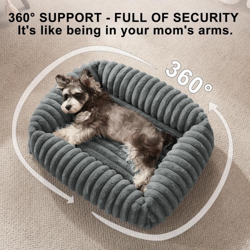 FURTIME Dog Bed for Small Dogs, Washable Orthopedic Dog Bed with Removable Cover, Rectangle Soft Calming Sleeping Puppy Bed Durable Pet Cuddler with Anti-Slip Bottom, Grey, S (20x19x6)