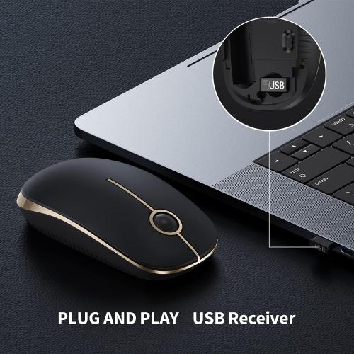 VssoPlor Wireless Mouse, 2.4G Slim Portable Computer Laptop Mouse with Nano Receiver Quiet Silent Optical Mice for Notebook, PC, Laptop, Computer-Black and Gold