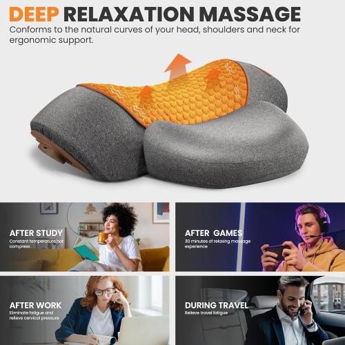 3-in-1 Rechargeable Neck Massager Pillow - Pillow Massage Neck Hump for Shoulder Pain, Deep Tissue Pain Relief, with Heating and Traction Function, Hump Corrector for Women