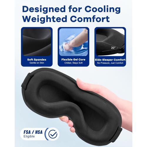 3D Weighted Cooling Gel Eye Mask for Sleeping, FSA Eligible Items HSA, 6oz Gel-Weighted Sleep Mask, 100% Blackout, Gentle Pressure & Cold Relief for Migraine, Ice Cold Gel for Puffy Eyes, Eye Care