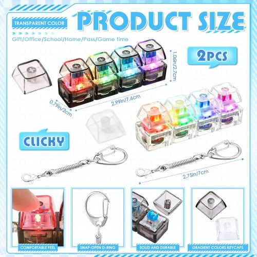 Halloscume 2 Pcs Clicky and Silent Keyboard Fidget Toy LED Clear Colors