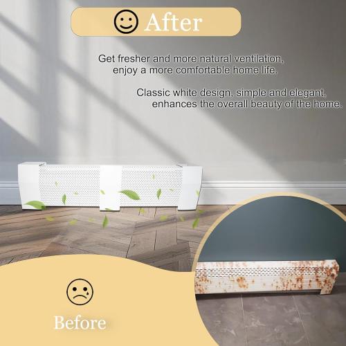 Baseboard Heater Cover, 2FT-4FT Retractable Galvanized Steel Easy Slip-On Baseboard Heater Cover, with Left and Right End Covers, Suitable for Bathroom and Hydronic Home Heating Systems