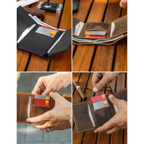 Handcrafted Genuine Leather Wallets, Minimalist Cardholders, and Passport Covers, Handmade Gift Chestnut Trifold Wallet