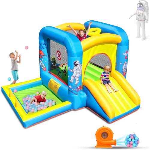 Inflatable Bounce House with Blower for Kids 3-6 y/o, Jumping Castle with Slide, 112x63x67'' Toddlers Bouncer with Ball Pit, Bouncy House for Indoor/Outdoor