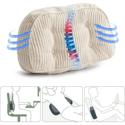 HIGOGOGO Lumbar Support Pillow for Recliner Chair/Accent Chair/Couch/Office Chair, Tufted Corduroy Back Support Cushion for Elderly, Recliner Cushions for Back Rest, Pain Relief, Reading, Beige
