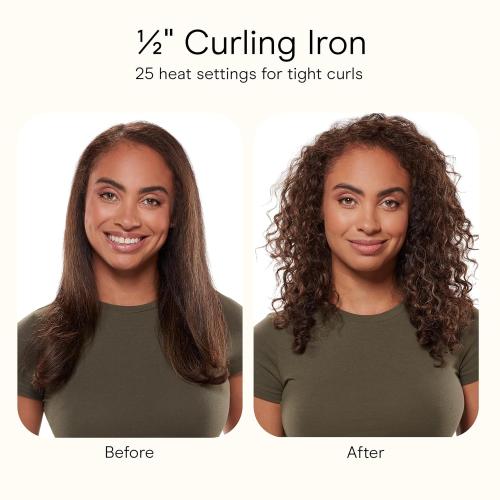 Conair Instant Heat ½ Inch Curling Iron, ½-Inch Barrel Hair Curler Produces Tight Curls, 25 Heat Settings, Dual Voltage, For Use on All Hair Lengths, Black