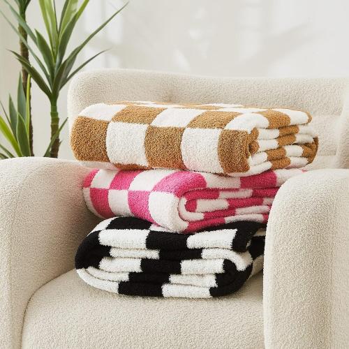 WRENSONGE Fall Checkered Throw Blanket, Burnt Orange Soft Cozy Fluffy Warm Hand Made Throw Blankets for Couch, Sofa, Chair, Bed, Camping, Picnic, Travel Lightweight Bed Blanket - 50*70