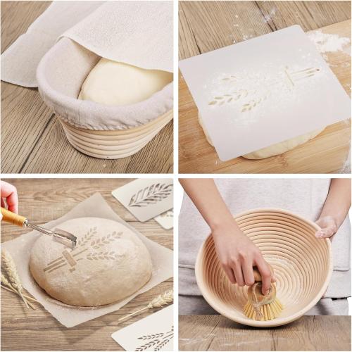 Codogoy Large Natural Sourdough Bread Baking Supplies - 10 Inch Round & Oval Handmade Natural Rattan Proofing Basket Set