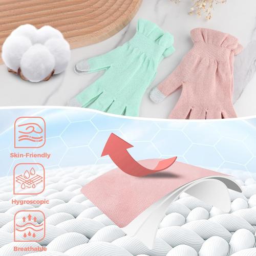 2 Pairs Cotton Moisturizing Gloves Overnight Touchscreen Fingers for SPA Dry Hands Hand Care Day and Night Moisturizing (Medium-Pink)