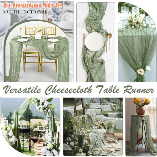 Sage Green Cheesecloth Table Runner 2 Pack 35 Boho Gauze Table Runner 120 inches Long Runner Rustic Sheer Fabric Bulk for Baby Shower Wedding Bridal Birthday Party Table Decorations