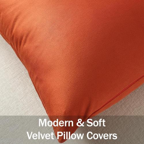DEZENE Euro Sham Covers 24x24 Burnt Orange: Pack of 2 Cozy Soft Velvet Square Modern Luxury Decorative Throw Pillow Cases for Sofa Couch Living Room Bed Home Decor