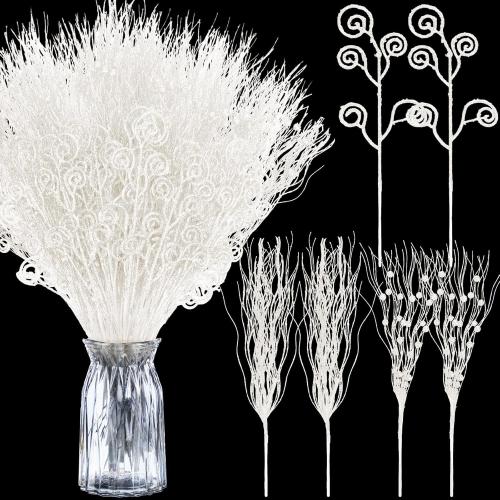 Tigeen 48 Pcs White Christmas Tree Picks and Sprays Ornaments 17'' 12'' Artificial Glitter Christmas Tree Topper Floral Berry Stems Branches Filled for Xmas Vase Filler Wreath DIY Crafts