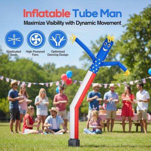 6ft American Flag Inflatable Waving Tube Man with Blower | Ideal for Business Promotion, Grand Openings, and Outdoor Events. Eye-catching Inflatable Tube dancer for Advertising