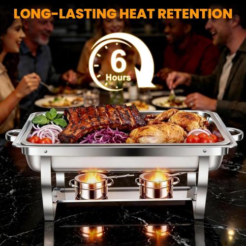 4 Pack Chafing Dishes for Buffet 9QT, Chafing Dish Buffet Set Rectangular with 4 Serving Tongs, Full Size Chafing Pan, Buffet Server Warmer Parties New Year, Chafers and Buffets Warmers Sets