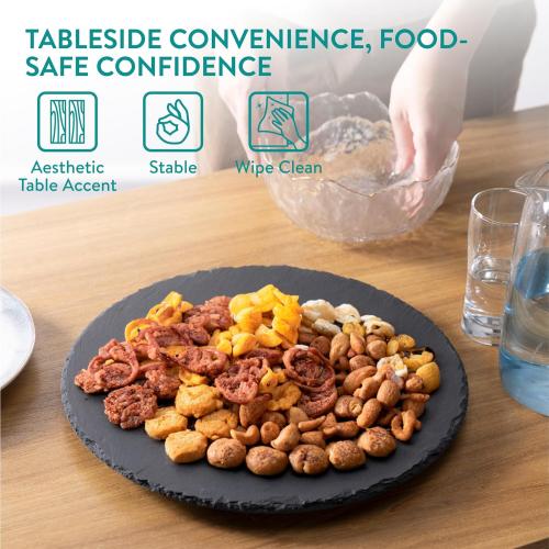 13 Dark Grey Navaris Slate Lazy Susan Serving Platter - 13 (33cm) Rotating Turntable Tray Board for Cheese Dessert Dishes Cake Snack Platters Tapas - Rotating Server