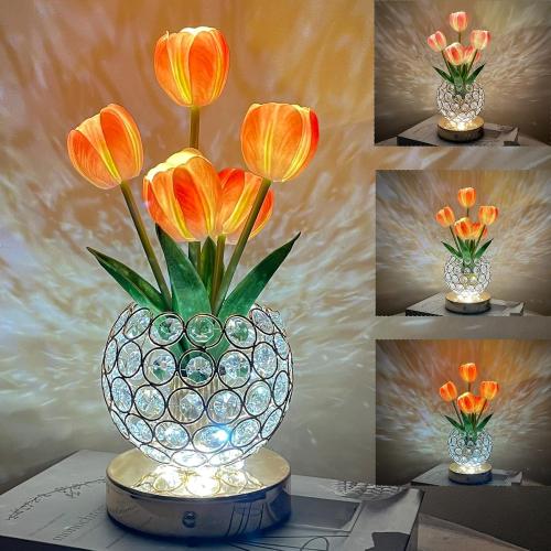 Tulip Lamps, Flower Table Lamp with USB Charging, Touch Lam LED Analog Tulip Night Light with Vase, Gift for Mom for Mothers Day,Xmas,Birthday (Pink)
