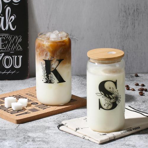 AYGXU Birthday Gifts for Women,Initial Glass Cup,Cute Tumbler Cup,bamboo lids for glass cups,Travel Jewelry Organizer,Teen Girls Gifts for Teenage Girls Birthday,Initial H white