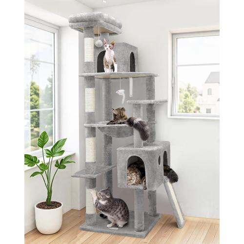 Globlazer Heavy Duty Cat Tree, 70 inch Sturdy Cat Tree for Indoor Cats Extra Large Cat Tower with Scratching Post, Hammock, Cat Condo for Adult Cats Kittens, F70 Pro, Light Grey ‼️light use‼️