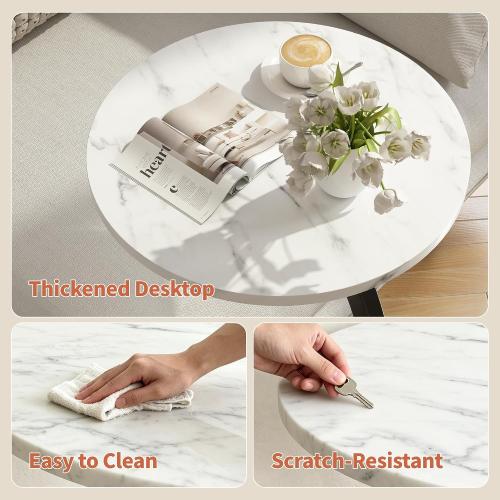 C Shaped Side Table End Table Round Small Side Table,White & Black | C Shaped End Table Metal Frame for Sofa Bed Couch Living Room Bedroom Small Spaces Bedside TV Tray Accent Nightstand Table
