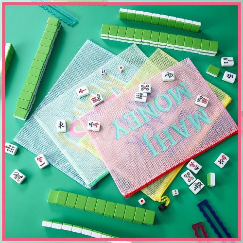 4 Pack 13.6 x 9.7 Inch Empty Mahjong Tile Bag American PVC Clear Mahjong Case Size 166 Waterproof Zippered Storage Tile Holder Rack Bag for Game Lover Gift Travel, Case Only (Mixed)