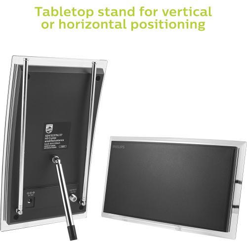 Philips Crystal Amplified Indoor TV Antenna, Extendable Dipole Rabbit Ears, 4K 1080P VHF UHF, Long Range, Amplifier Signal Booster, Digital HDTV Antenna, Smart TV Compatible, SDV3237N/27