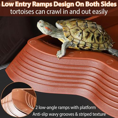 Tortoise Water Bowl with Ramp, 3PCS Leaf Reptile Food Water Bowl Turtle Pool Reptile Water Dish Tortoise Bathing Pool Turtle Soaking Dish Aquarium Habitat Accessories Large