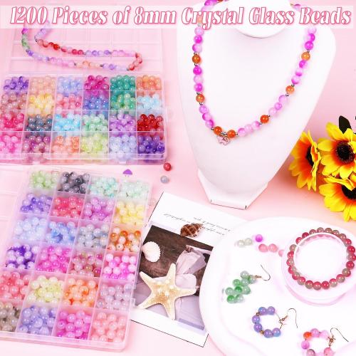1711pcs 8mm Glass Beads for Jewelry Making - 48 Colors Glass Crystal Beads for Bracelets, Round Glass Beads Friendship Bracelet Making Kit Beads DIY Crafts for Adults